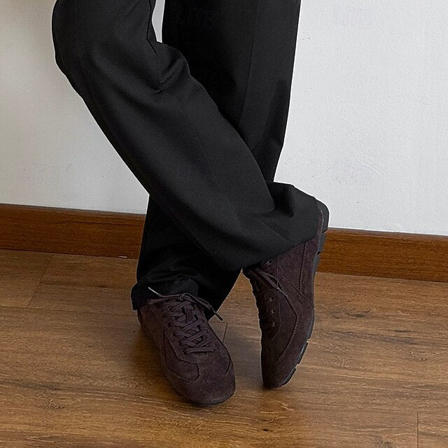 Men's with Rubber White Brown Sneakers Sole Suede Dark