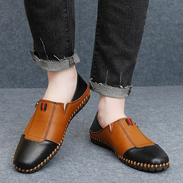 – Men's Leather Driving Loafers Slip-On Casual Two-Tone