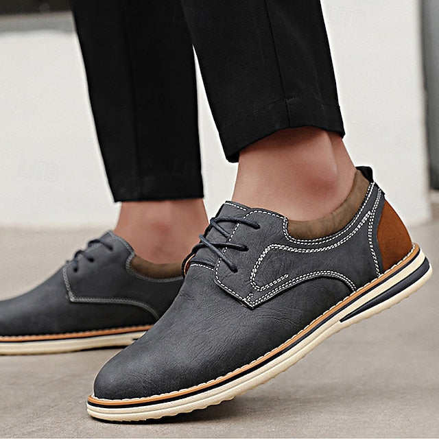 Casual Leather Shoes Derby Brown Faux – Lightweight Men’s