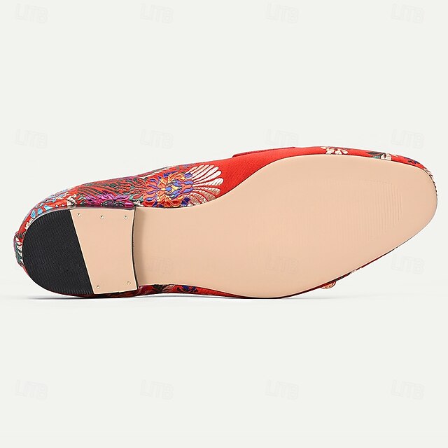 Cowhide with Embroidery Mules Red and Premium Floral Men's