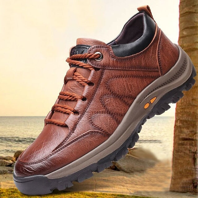 Faux Shoes Men's with Casual Hiking Non-Slip Leather Brown