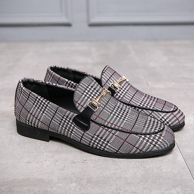 Buckle Plaid Fabric Men's Stylish with Loafers – Metal