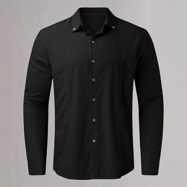 Plain Casual Linen Cotton Shirt Daily Vacation Men's Black