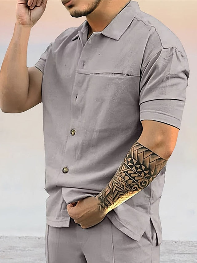 Shirt Summer Up Beach Casual Button Men's