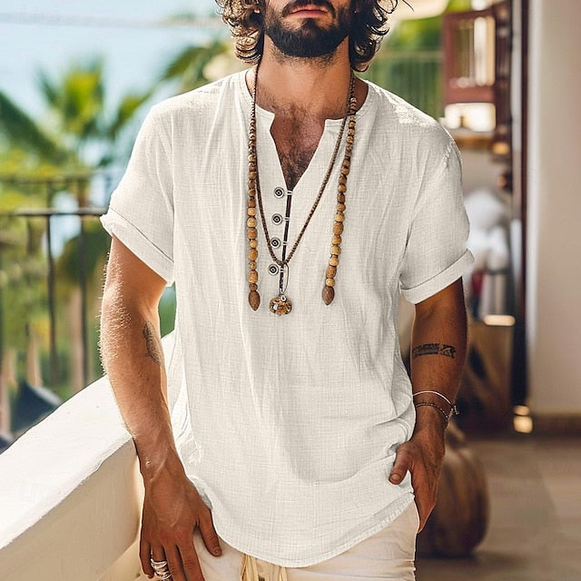 Linen Summer Solid Beach Men's Shirt
