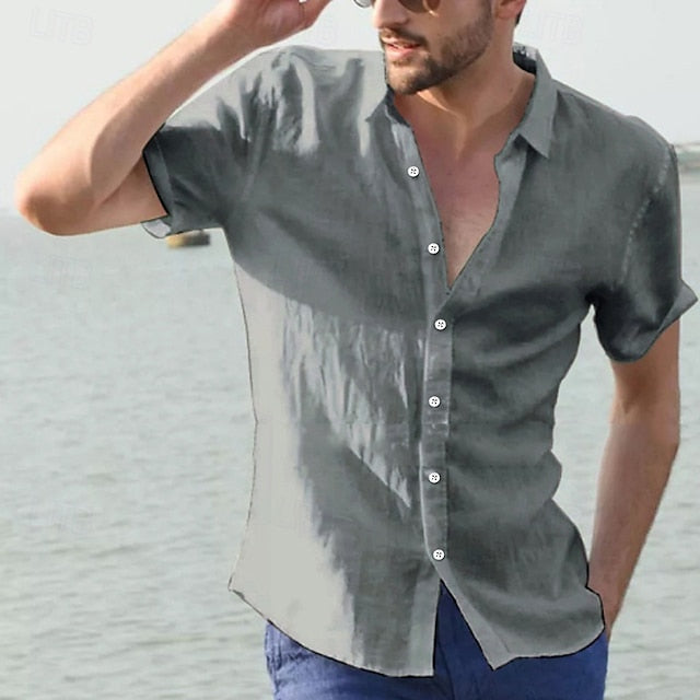 Summer Up Linen Wear Shirt Button Men's Beach