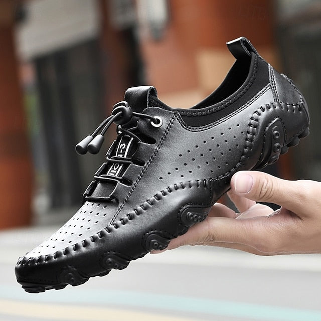 Shoes Casual Perforated with Men's White Hand-Stitched