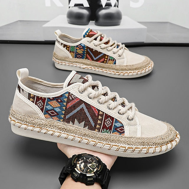 Casual with and Jute Men's Print Tribal Sneakers Canvas
