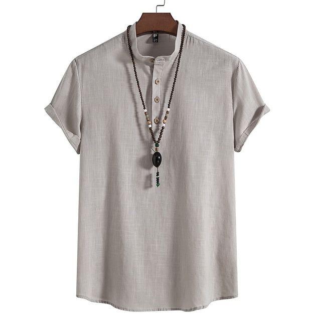 Chinese White Shirt Men's Cotton Linen Collar