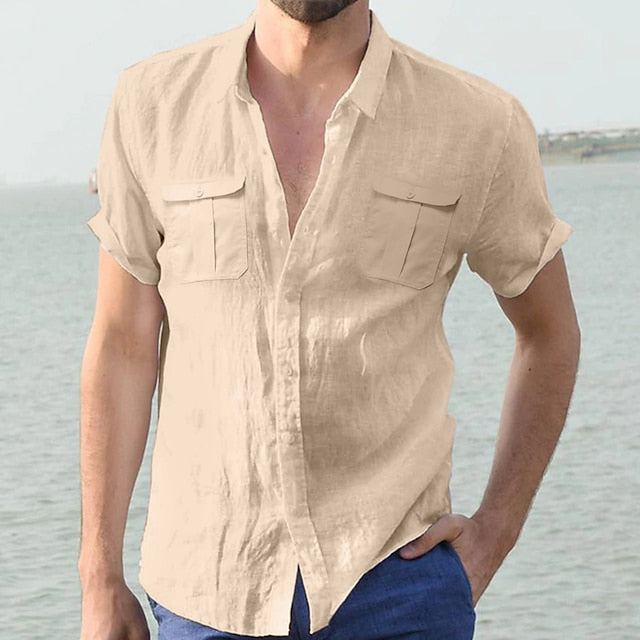 Vacation Shirt Color Men's Solid Beach Summer