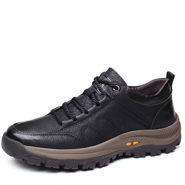 Faux Shoes Men's with Casual Hiking Non-Slip Leather Brown