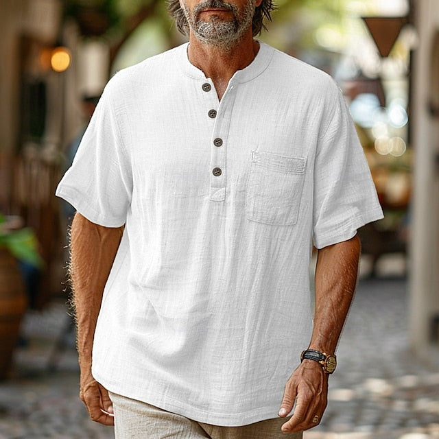 Linen Block Casual Men's Color Hawaiian Shirt