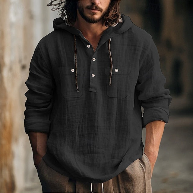 Shirt Hooded Men's Linen Summer Beach