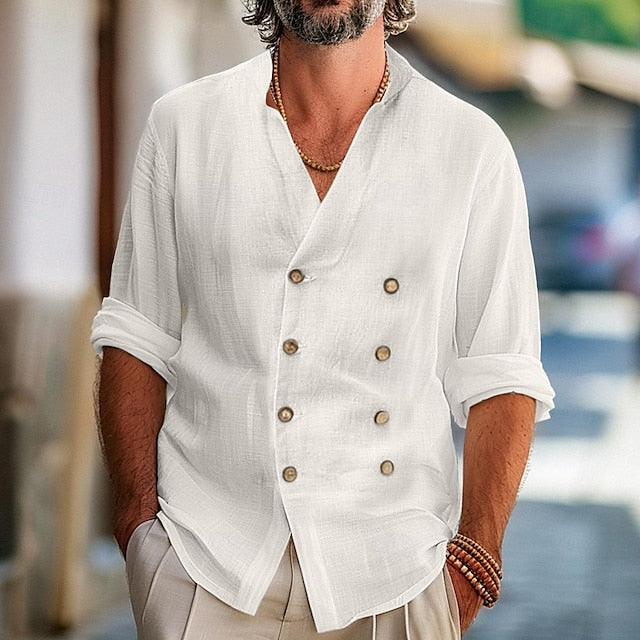 Band Men's Collar Summer Shirt Linen