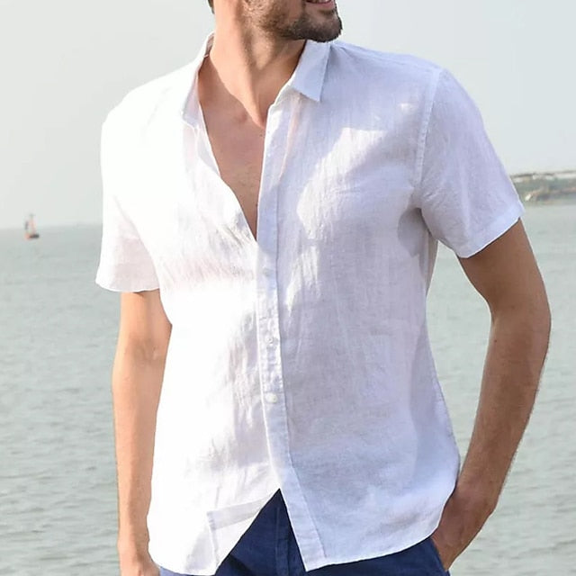 Summer Up Linen Wear Shirt Button Men's Beach