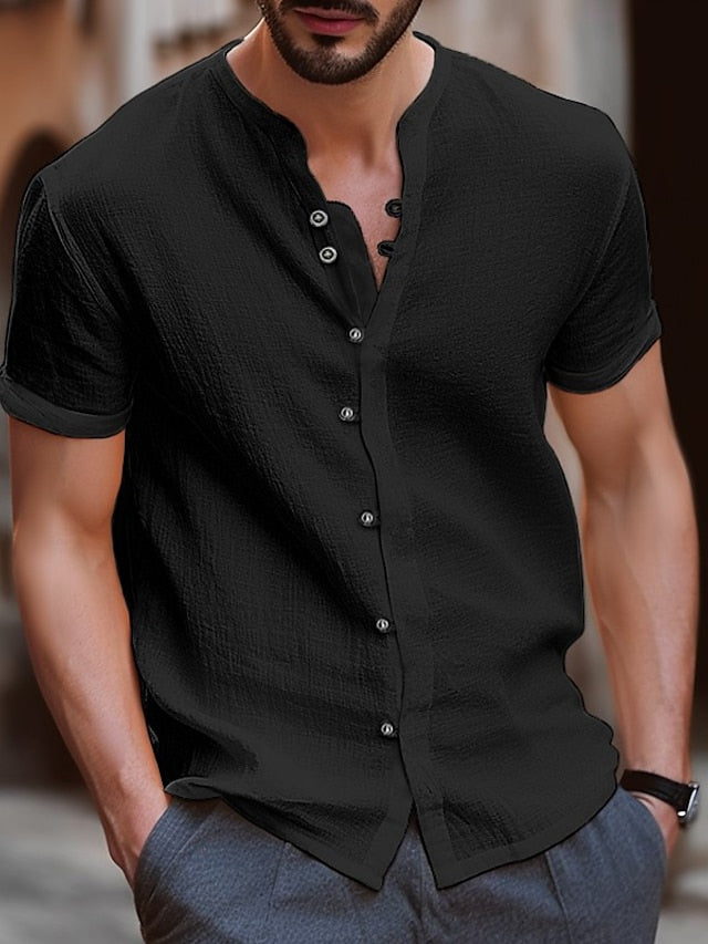 Band Linen Shirt Summer Collar Men's