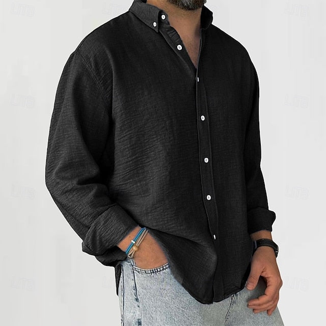 Men's Cotton Black Vacation Linen Plain Daily Wear Shirt