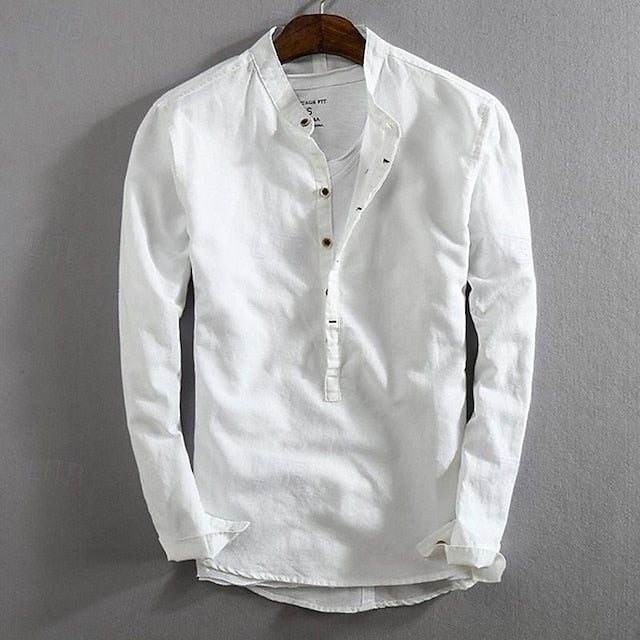 Men's White Cotton Shirt Linen