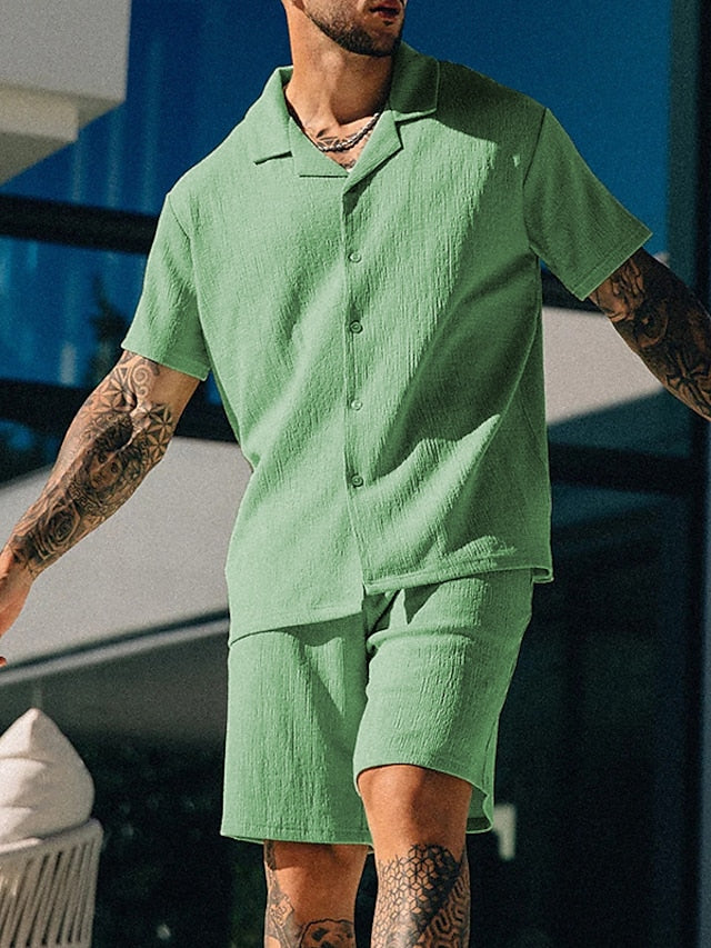 Men's Piece Button Casual 2 Summer Shirt Set Up