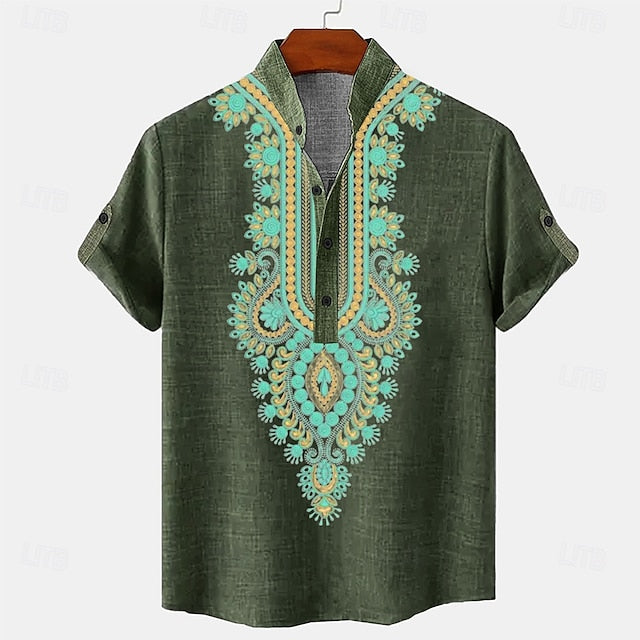 Linen Shirt Short Summer Ethnic Sleeve Casual Men's