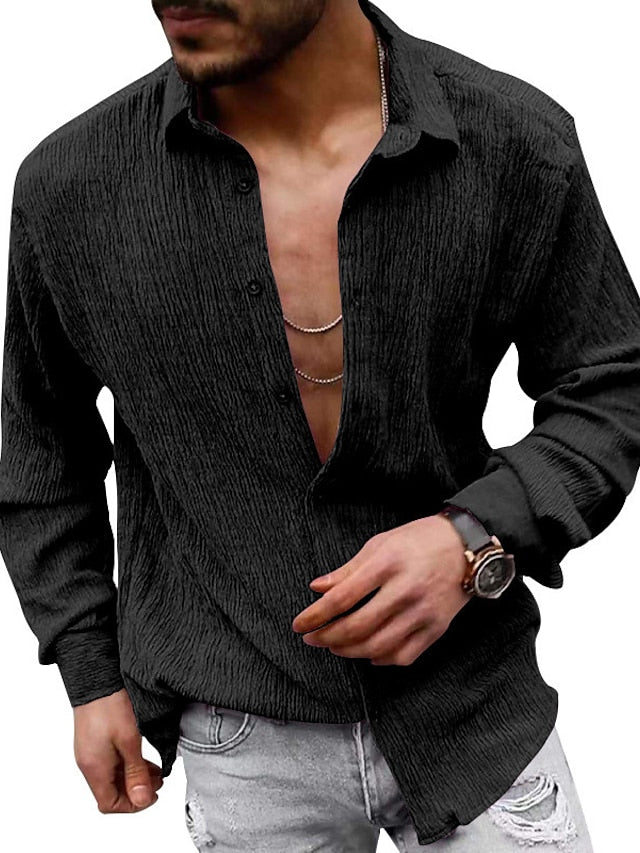 Shirt Blue Casual Men's White Up Black Button