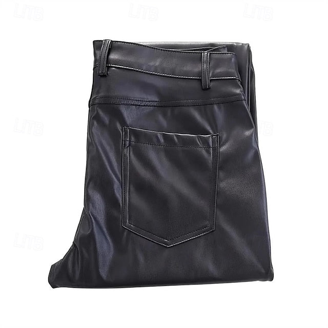 Chinos Men's Summer Leather Shorts Pants Trousers Faux