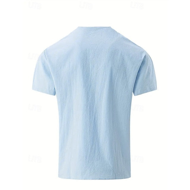 Shirt Summer Band Linen Collar Men's