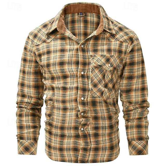 Shirt Casual Up Men's Button Plaid
