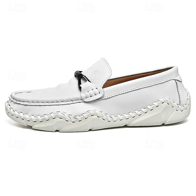 Faux - with Leather Detail Men's White Moccasins Tassel
