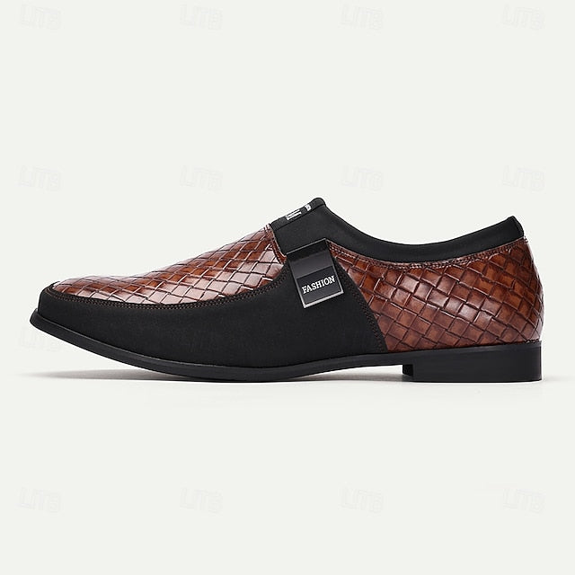 Men's Slip-On Leather Embossed Loafers with Faux Brown