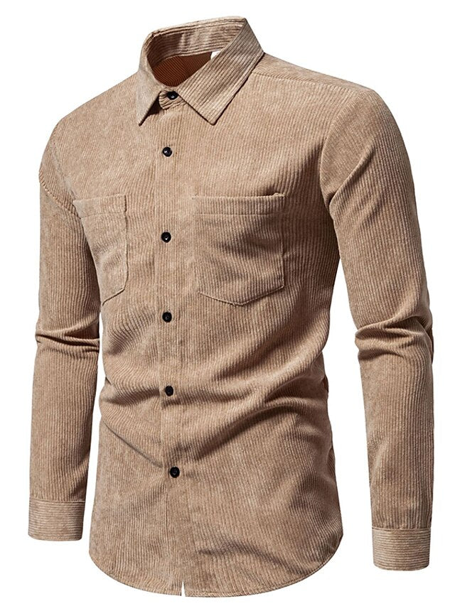 Men's Shirt Yellow Pink Black Corduroy Casual