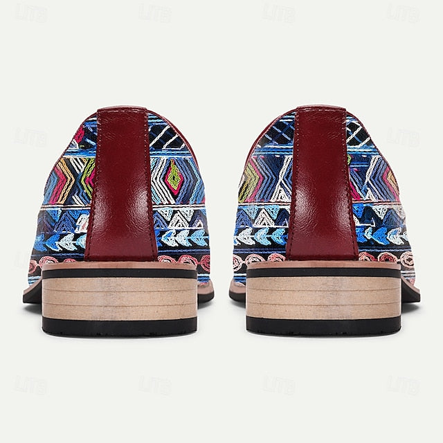 Men’s Pattern Leather Loafers Jacquard Ethnic Faux with