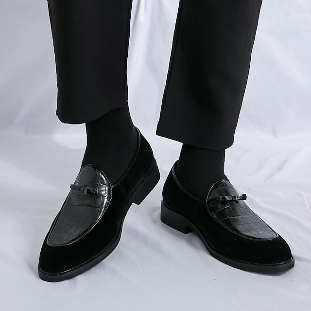 Brown Faux Men's Suede and Pattern Crocodile with Loafers