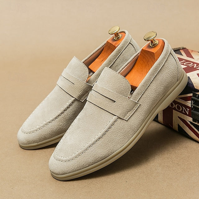 Loafers Slip-On Men's Comfortable Beige – Casual Suede