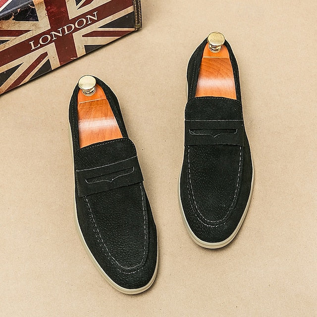 Loafers Slip-On Men's Comfortable Beige – Casual Suede