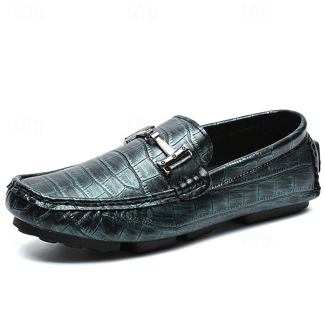 Pattern Leather Faux - Purple Crocodile Men's Loafers
