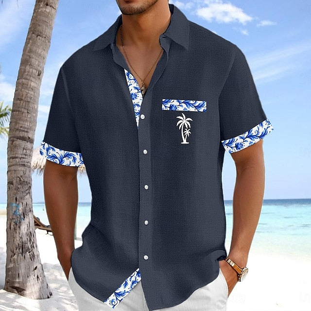 Up Linen Button Men's Beach Shirt Summer