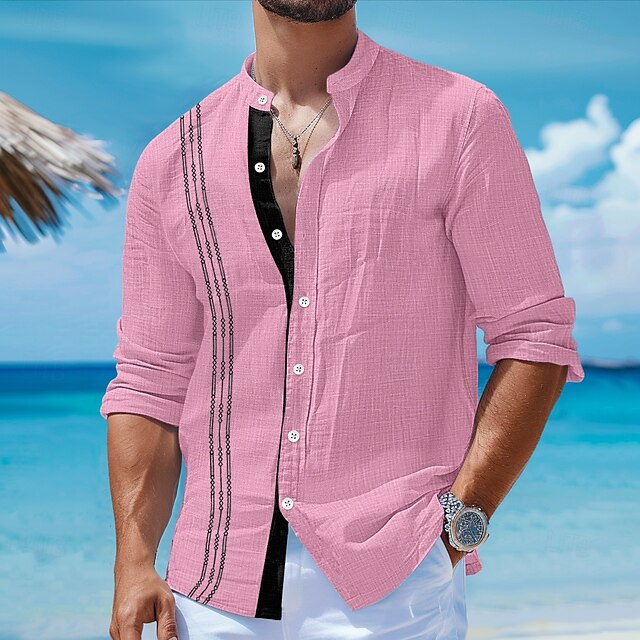 Men's Beach Linen Shirt Summer Guayabera