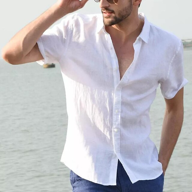Summer Up Linen Wear Shirt Button Men's Beach