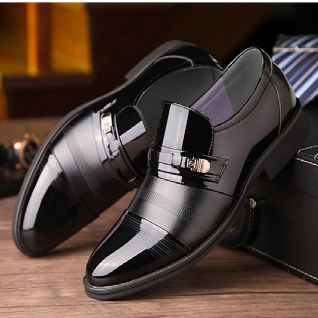 Brown Faux with Men's Patent Dress Loafers Leather