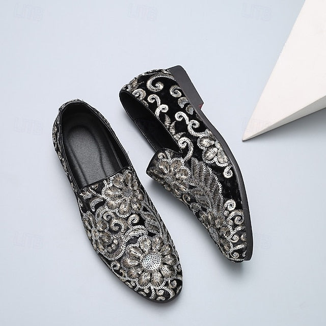 Slip-On – Stylish Floral Men's Embroidered Purple Loafers