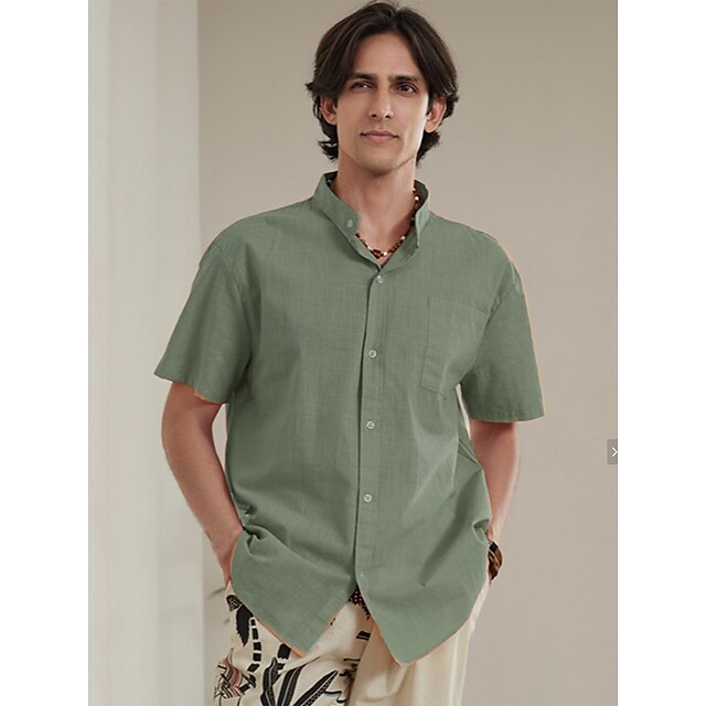 Linen Men's Casual Up Shirt Cotton Button