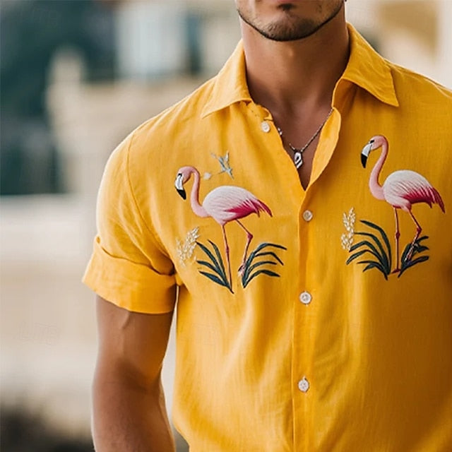 Linen Men's Button Up Shirt Wear Beach Summer