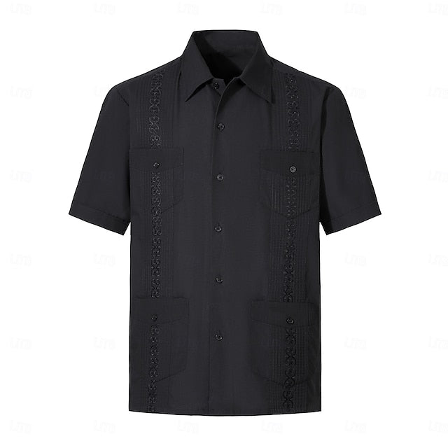 Black Guayabera Yellow White Men's Shirt Light