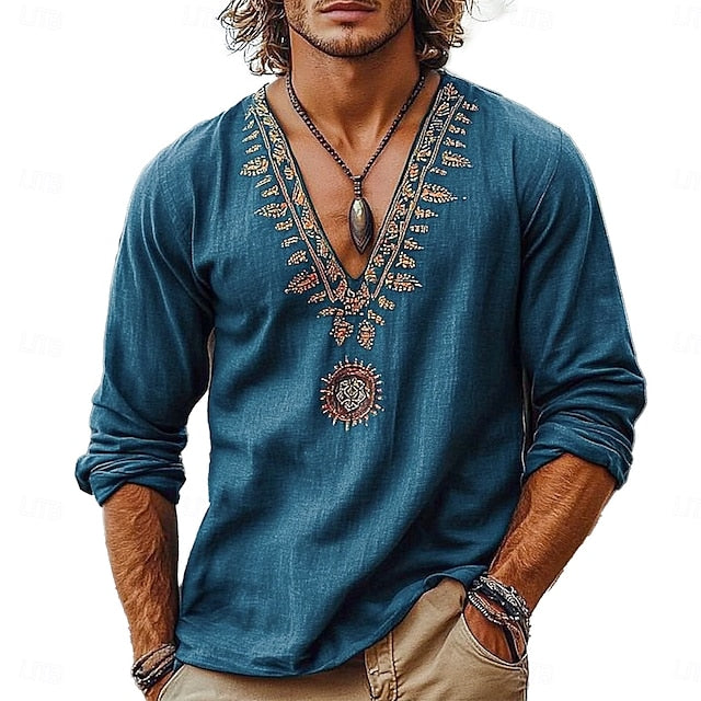 Linen Style Shirt Viking Beach Summer Men's