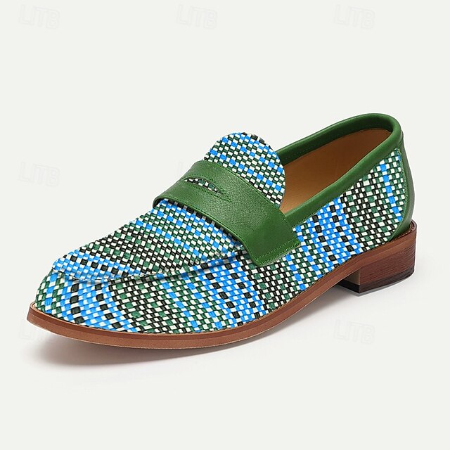 Leather Woven Blue Slip-On Loafers - Men's Stylish Faux