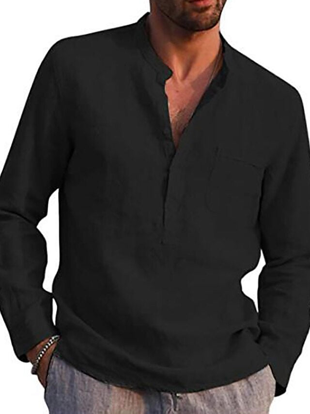 Linen Men's Shirt Wear Summer Collar Band Beach