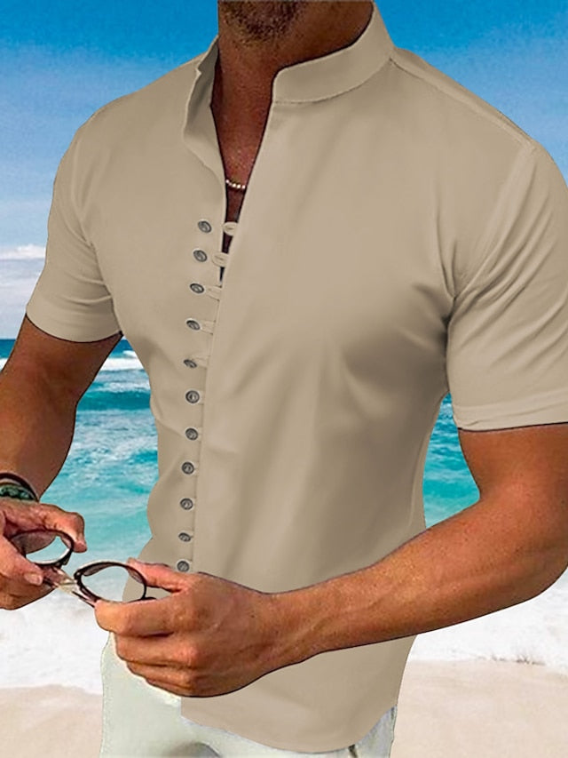 Shirt Casual Summer Up Button Wear Beach Men's