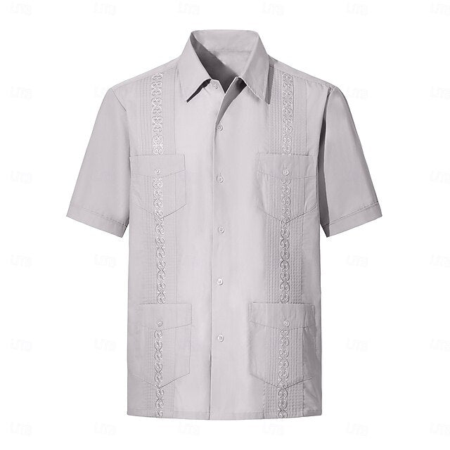 Black Guayabera Yellow White Men's Shirt Light