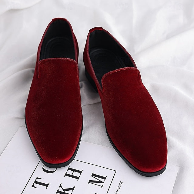 Red Dress Velvet Men's Shoes Slip-On